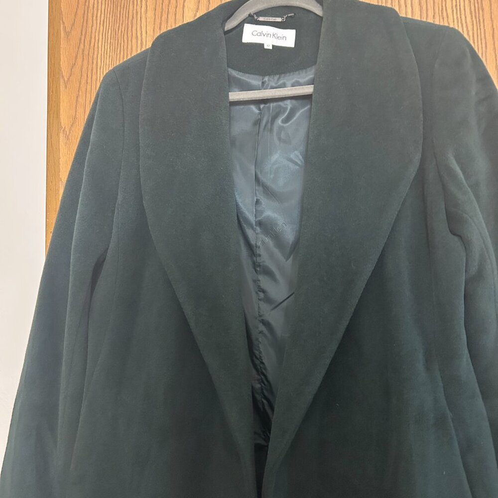 Calvin Klein Emerald Green Wool Angora Belted Dress Coat Women’s Size 12 - Picture 6 of 9